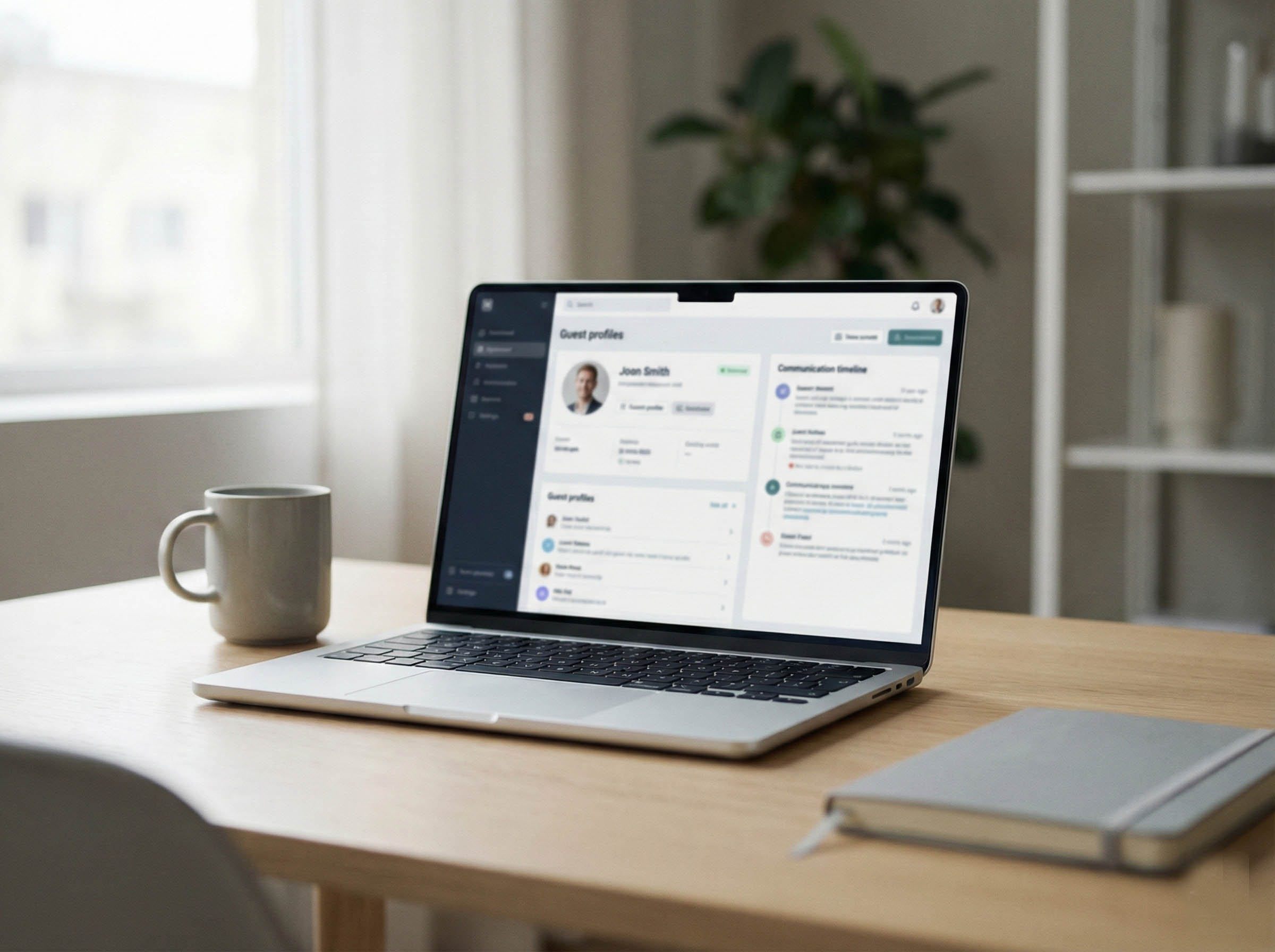 Guest CRM dashboard showing profile and communication timeline