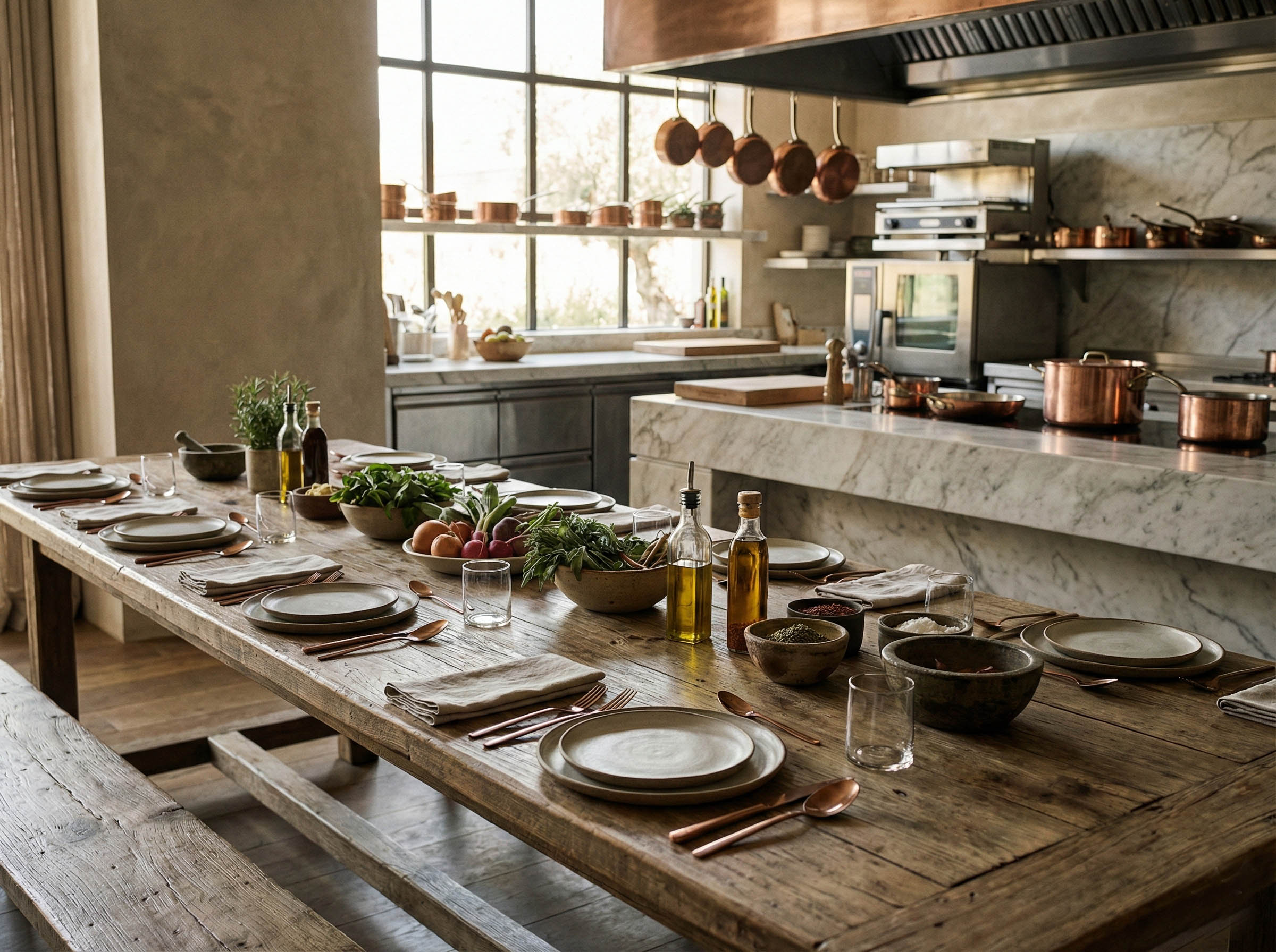 Chef's table with open kitchen for culinary experiences